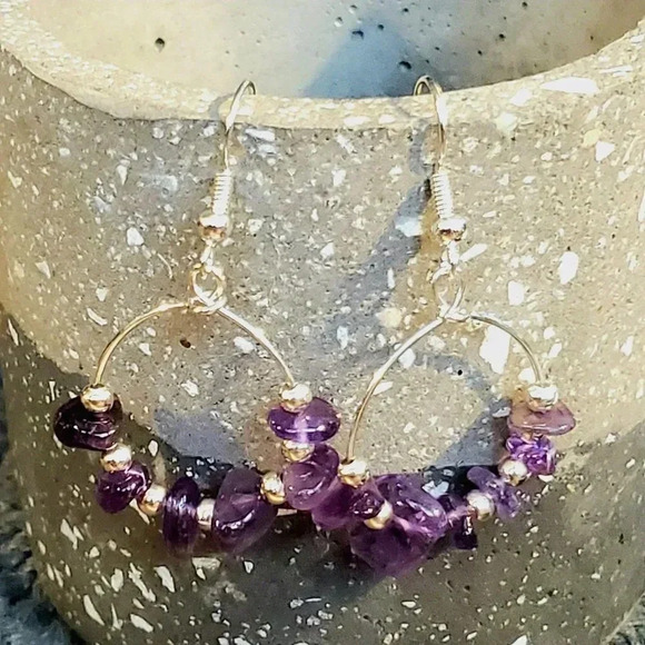 Baroque Amethyst Sterling Silver Plated Earrings - Picture 1 of 7